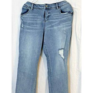 Stitch's Jeans Women's Boyfriend Medium Indigo, Factory Distressed Size 20